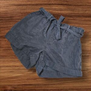 Aerie Paperbag Distressed Black Cuffed Shorts with Tie Waist